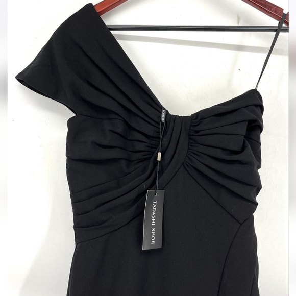 NEW Tadashi Shoji Black Ayelet One Shoulder Formal Maxi Dress Gown Medium - Picture 6 of 11